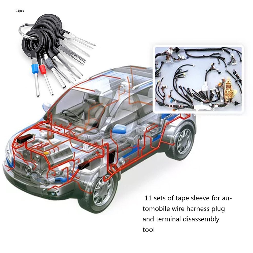 Automotive wiring harness plug terminal removal tool 11-piece push pin tool car repair tool needle remover