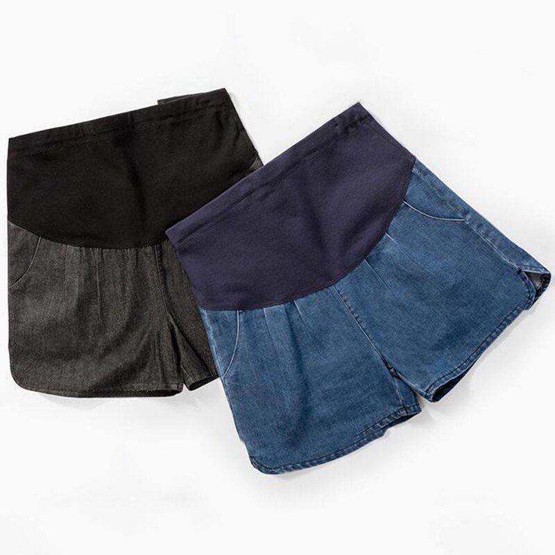 Mutterschaft Schwangere frauen Denim kurze Hose Sommer Dünne Breite bein Hosen Beiläufige verlieren Bauch Cothes Für Schwangerschaft Blau Schwarz hosen