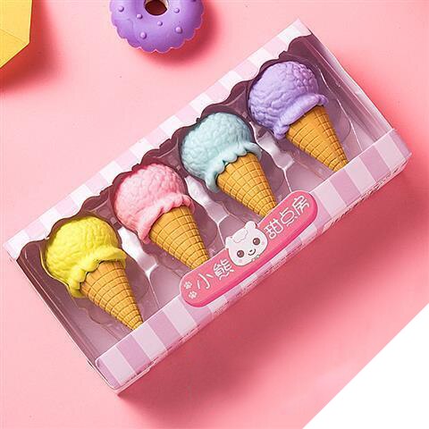 4 unids/pack lindo postre borrador conjunto encantador Lollipop helado Donuts de goma borrador de lápiz para los niños la fuente de la escuela: Icecream