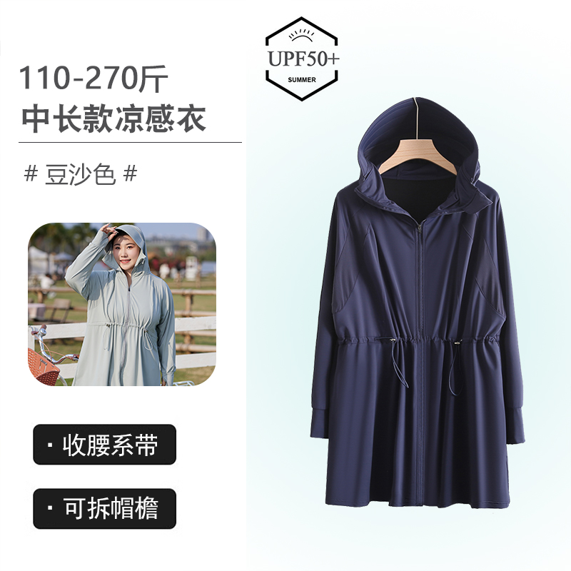 Zonwering Kleding Vrouwen Lange Jas Upf50 + Uv Zonnebrandcrème Jas Zonnebrandcrème Bescherming Lange Jas Capuchon Wasbare Ruches Xl: XXXL / Marineblauw