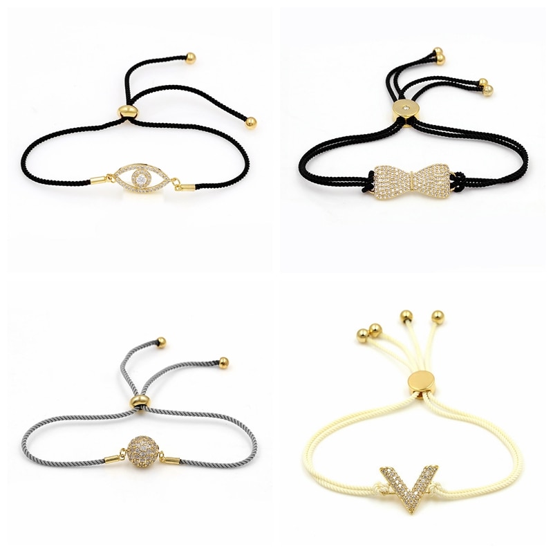 WEIMANJINGDIAN Evil Eye Cubic Zirconia Crystal Adjustable Cord Bracelets for Women Available in Various Colors