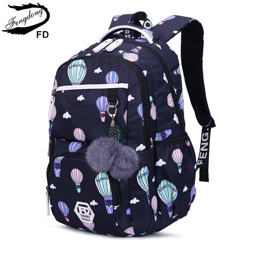 Fengdong cute school bags for teenage girls korean style school backpack for girls fur ball decoration children bag girl: Ballon