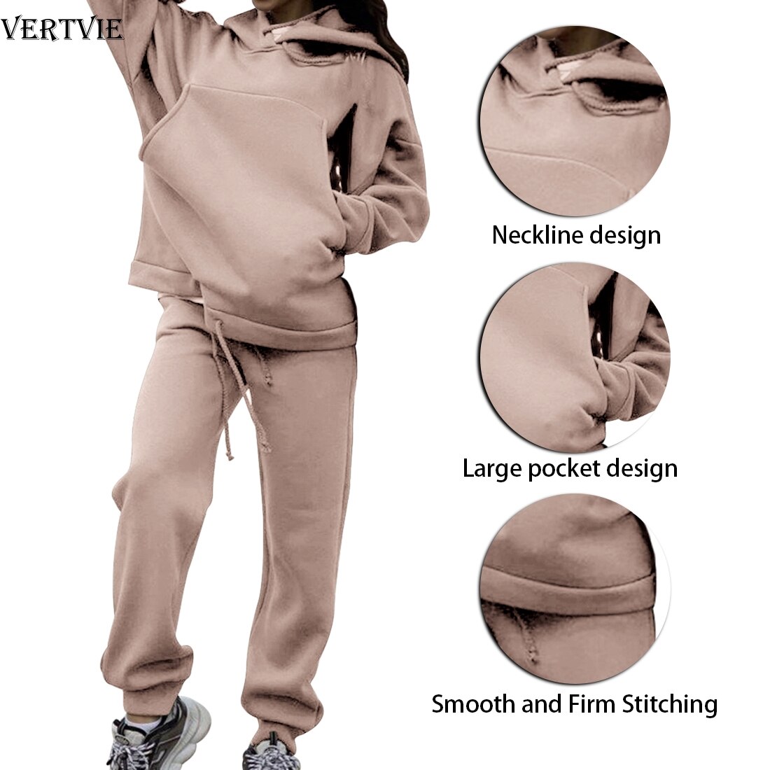 Trainingspak 2 Stuks Vrouwen Set Hoodies Grote Zak Effen Sweatshirt Losse Joggingbroek Joggers Hooded 2 Stuks Sets Vrouwen Suits