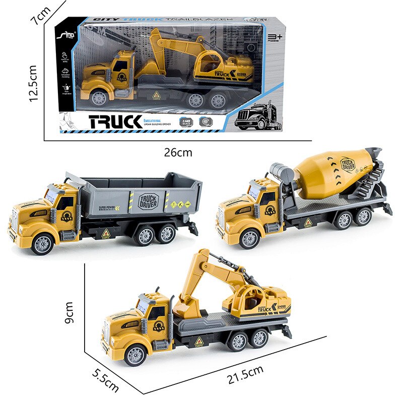 1:48 Kinderen Pull Back Techniek Voertuig Graafmachine Dumper Cement Mixer Simulatie Model Auto Speelgoed