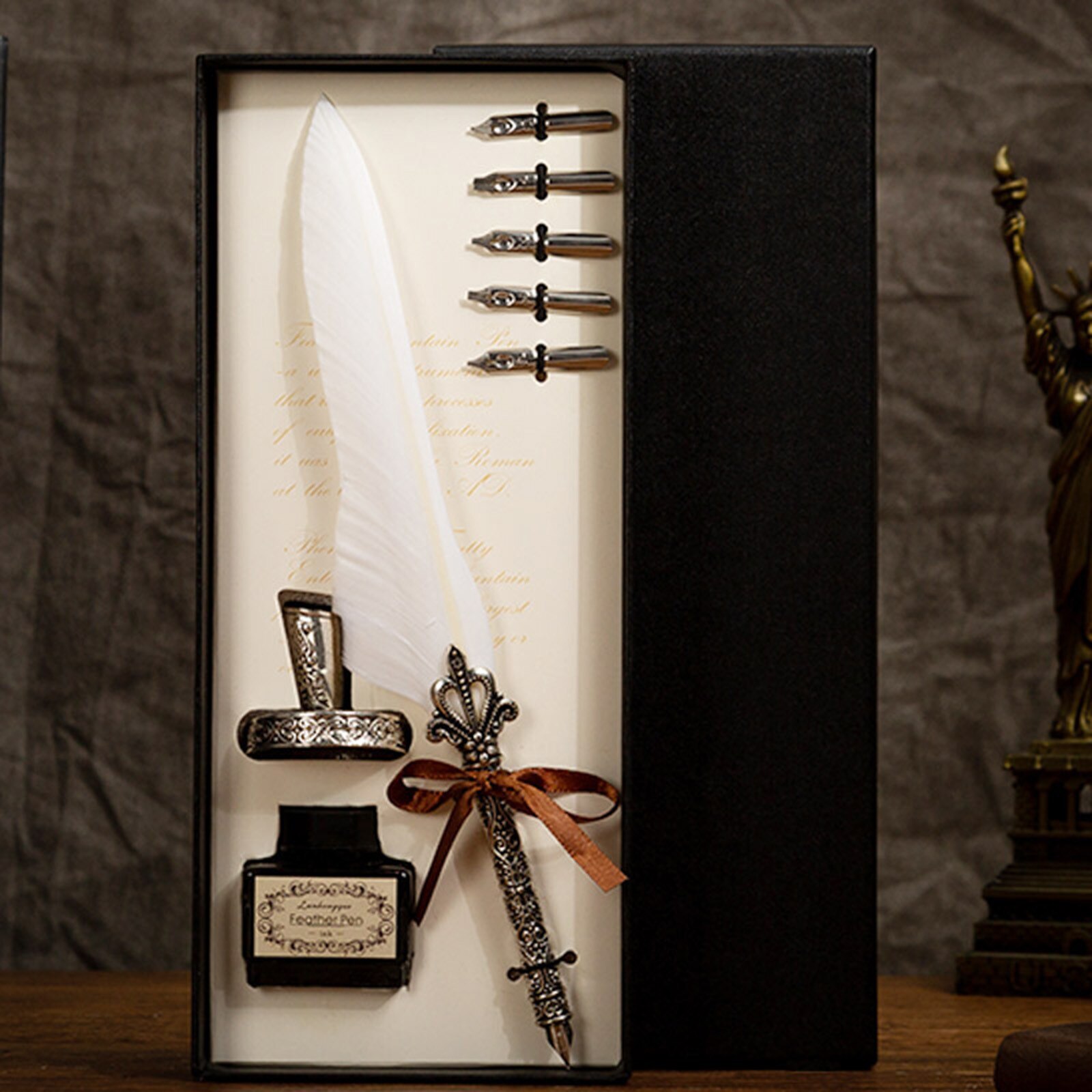 Retro Vintage Calligraphy Feather Dip Pen Writing Ink Set Stationery Quill Fountain Pens Vintage Pen #N4