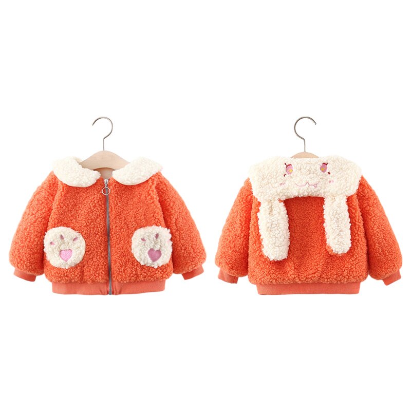 Kinderkleding Winter Baby Meisje Jas Katoen Konijnenoren Cartoon Lange Mouwen Revers Plus Pluizige Vest: Oranje / 70CM