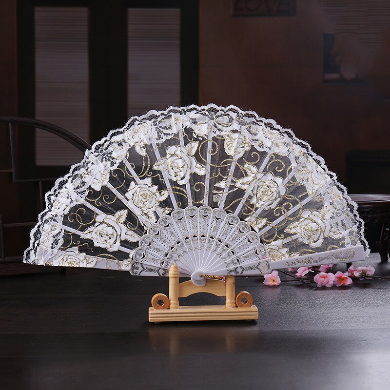 Auviderin Spaanse Kant Rose Gevouwen Handheld Dance Fans Bloem Voor Partij Decoratie