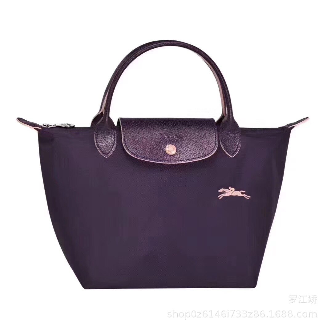 Short Handle Small Number Embroidered Horse women's Bag Dumpling Bag Mini Handbag Nylon Canvas Bags: Dark purple