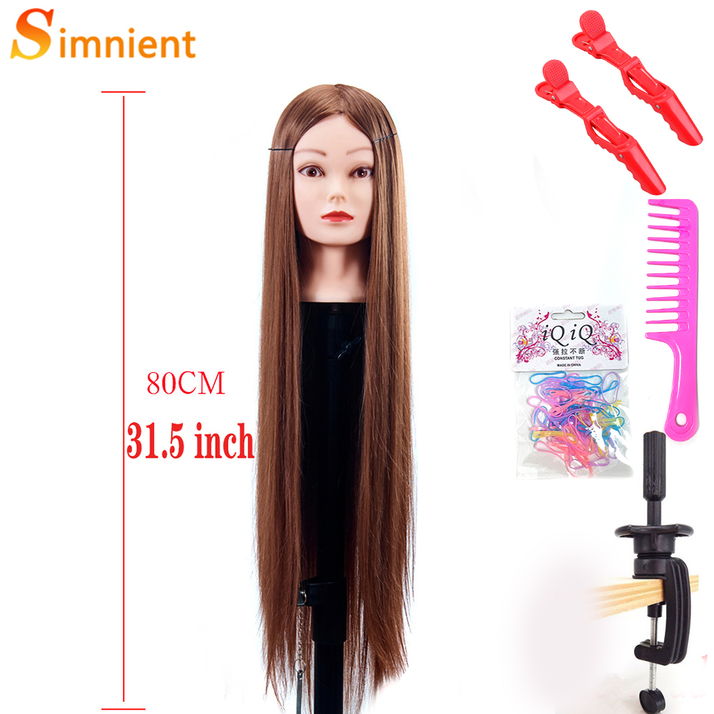 Female Mannequin Head With Synthetic Hair For Hair Training Styling Solon Hairdresser Dummy Doll Head For Practice Hairstyle: Dark Brown