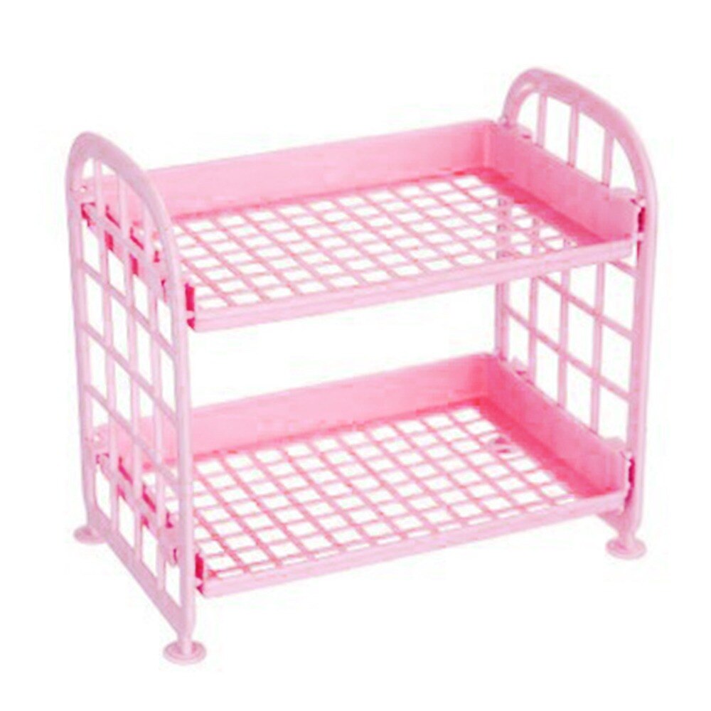 2 Layers Kitchen Bathroom Plastic Square Storage Organizer Shelf Rack Kitchen Shelf Organiser Storage: Rose red