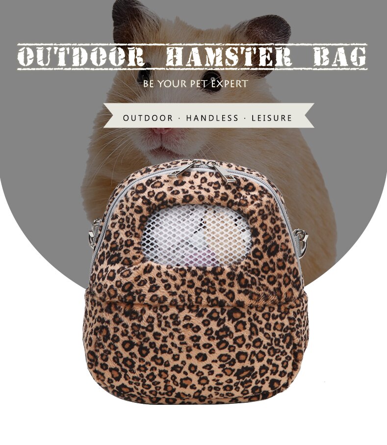 Lærred hamster bur leopard print hamster taske udendørs gå blødt mesh lille dyr slynge taske hamster bærer