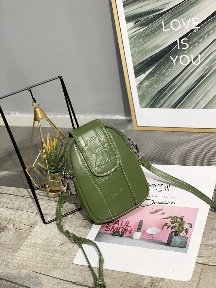 Lille taske kvinde netværk rød skulder/crossbody taske cool all-match dame læder tasker telefon taske: Militærgrøn