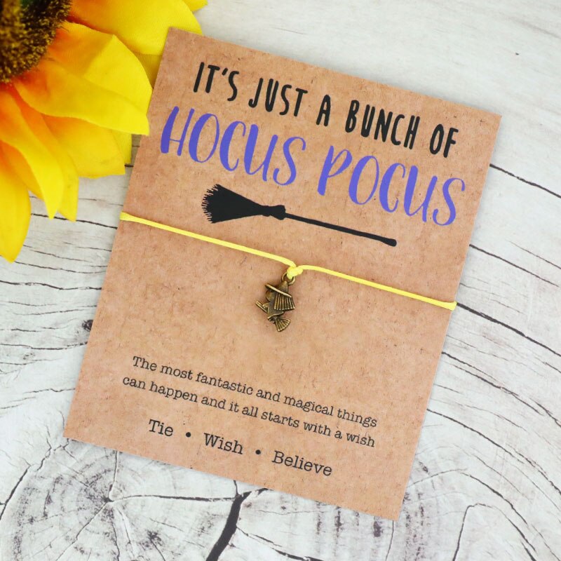 Juste un petit Hocus Pocus Halloween souhait Bracelet sorcière breloque chanceux fil rouge Bracelet Halloween bijoux pour sorcières: Yellow