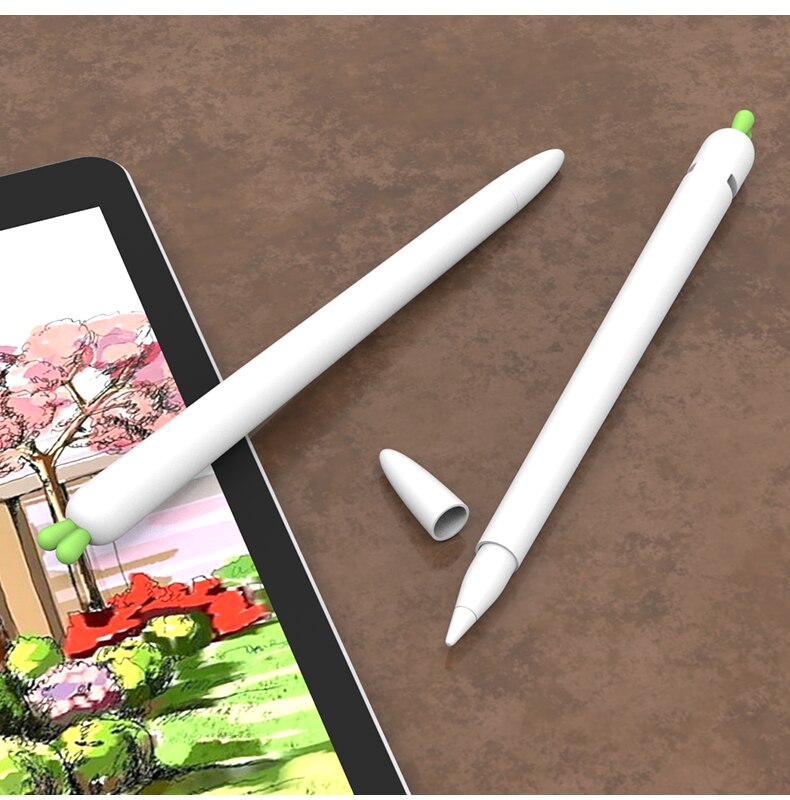 Søt hvit rød gulrot silikonblyant for epleblyant 2/1 etui til ipad nettbrett berøringspenn stylus tegneserie beskyttende ermedeksel: For blyant 1 hvit