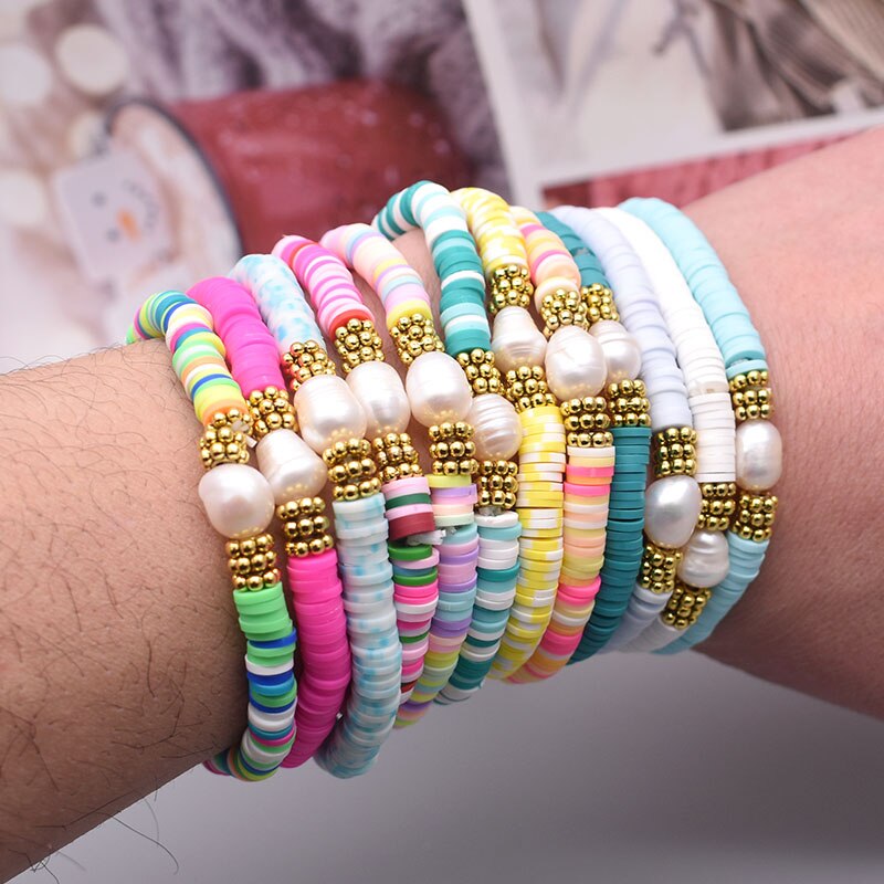 Boho parelbedelarmbanden van polymeerklei met 6mm kralen, armband voor dames, zomerse strandarmbanden, 2022