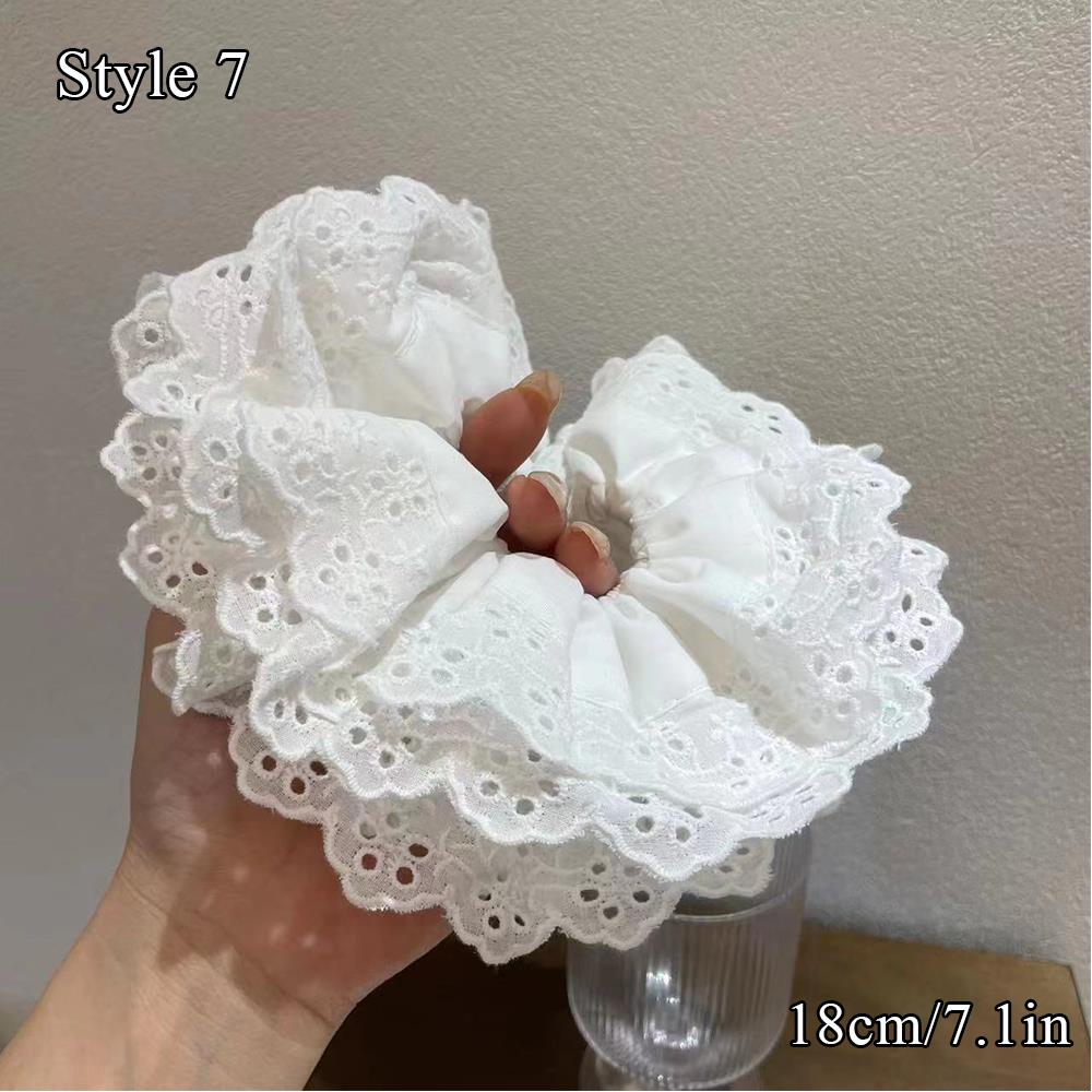 Oversized Lace French Hair Scrunchie For Women Elastic Ponytail Holder Headbands Korean Hair Bands Elastic Hair Accessories: Dark Grey