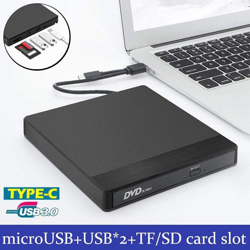 KuWFi-grabador de DVD USB 3,0 y tipo C, Unidad óptica externa RW, CD, DVD, ROM, reproductor, grabador para Windows, Macbook, portátil y PC
