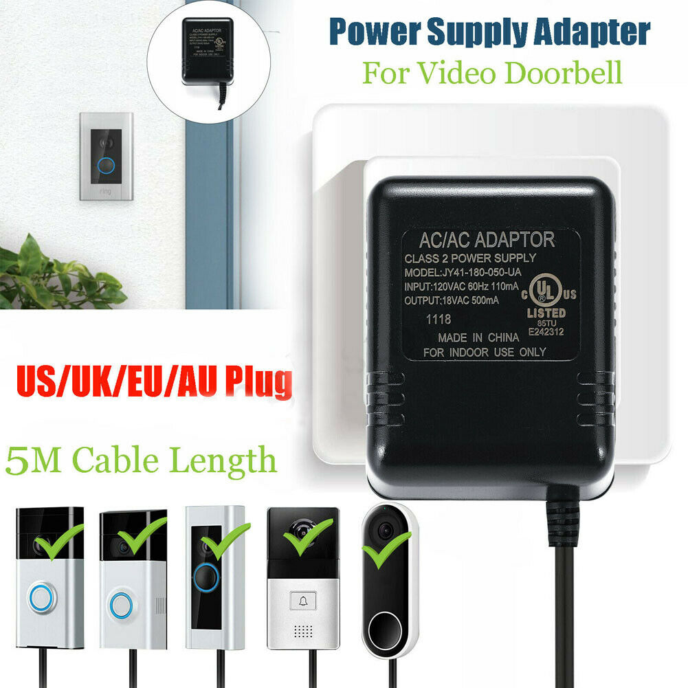 Ac 18v 500 mapower supply adapter transformer us / eu / uk stik til video ring dørklokke 2 pro 120v ac adapter stik væg