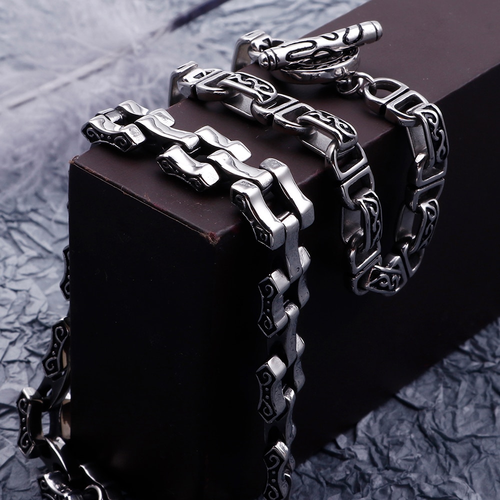 Retro 316L Roestvrij Staal Gegoten Metalen Armband Mannen Patroon Chain Heren Armbanden Mannelijke Biker Sieraden Accessoire