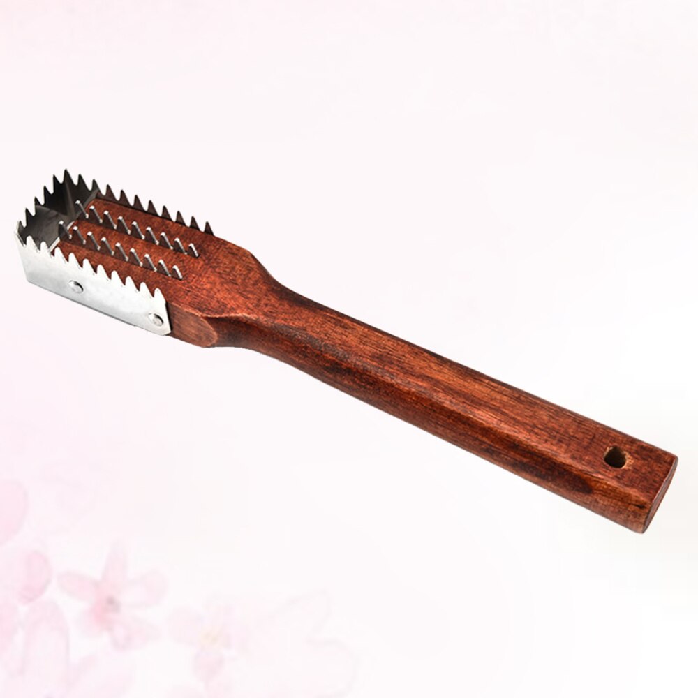 Stainless Steel Fish Scale Scraper Rosewood Handle Scale Remover Handheld Fish Scraping Brush Kitchen Tool