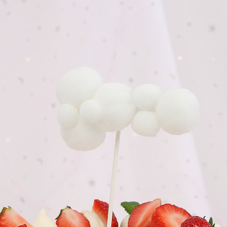 Vit rosa blå mjuk pompom moln tårta topper dusch födelsedag gör det själv tårta dekoration kort festival festtillbehör