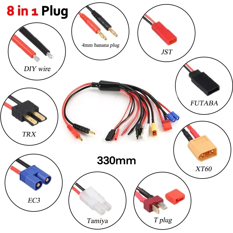 8 in 1 Battery Charger Converter Cable Multi Lipo Adapter Line Futaba 4mm Banana XT60 Plug for RC Car IMAX B6 B6AC Charger Cable