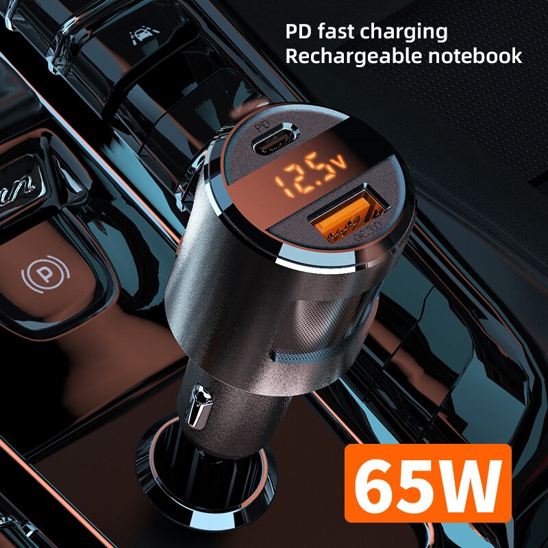 Car charger 65W super flash charging car mobile phone charger usb-c type-C PD fast charging qc3.0 USB cigarette lighter splitter