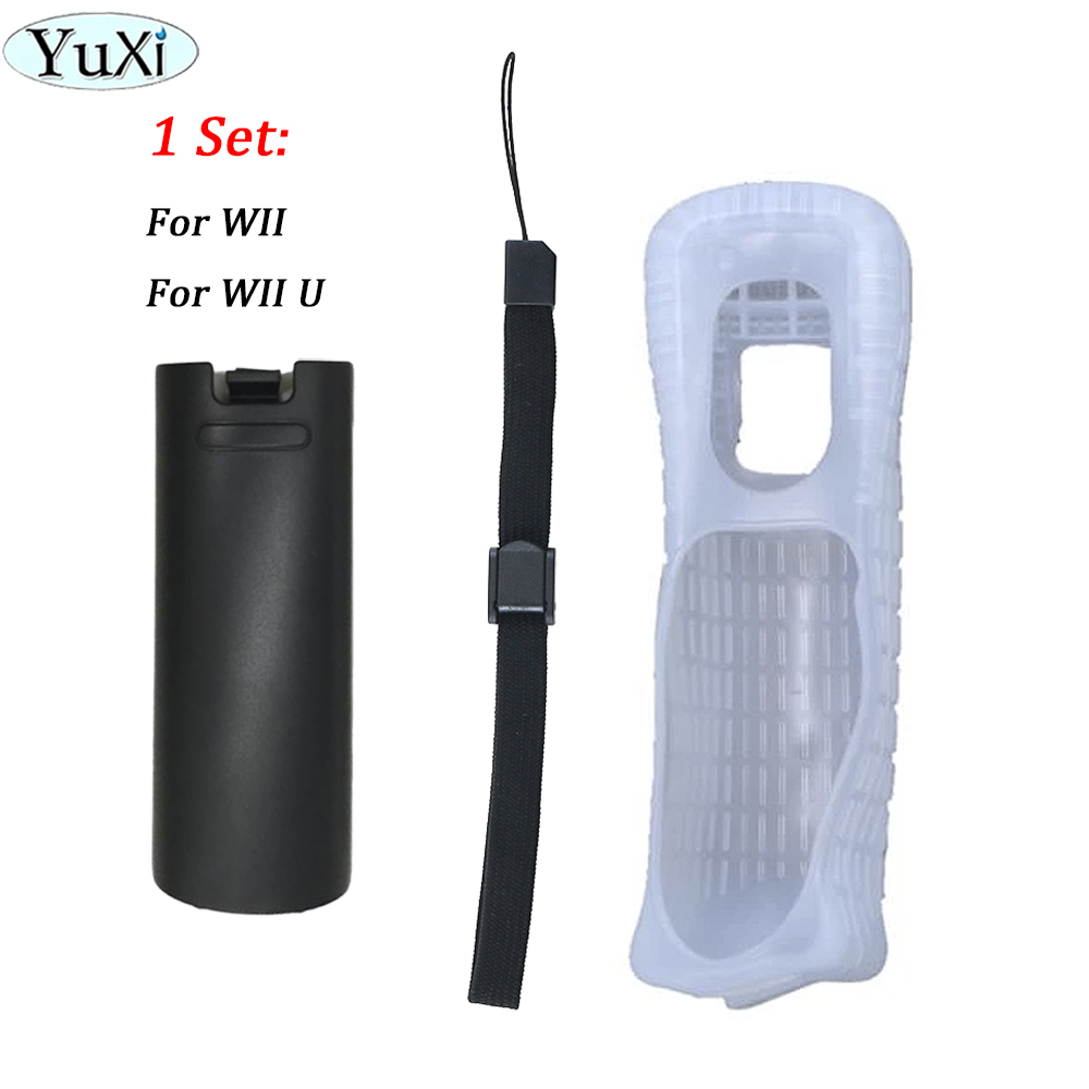 1 impostato custodia protettiva in silicone custodia per porta posteriore batteria kit cinturino da polso per parte telecomando WII Wii U