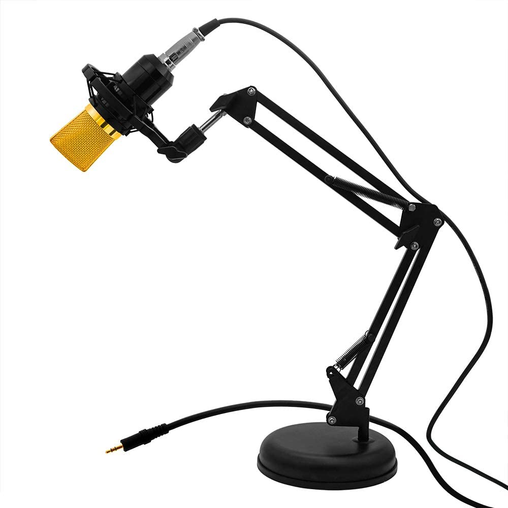 Desktop Microphone Stand, Adjustable Microphone Suspension Boom Scissor Arm Stand with Mic Shock Mount for lightweight Micphone