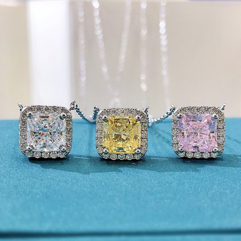 Oevas 100% 925 sterling silber 7*7mm rosa gelber diamantanhänger mit hohem kohlenstoffgehalt für damen funkelnder hochzeitsschmuck
