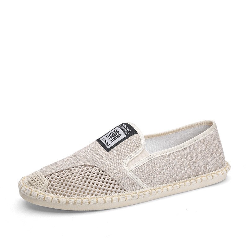 été lin toile chaussures homme respirant Cool Mesh plat chaussures décontractées pour hommes respirant Slip-on pêcheur conduite chaussures jkm: Beige / 10