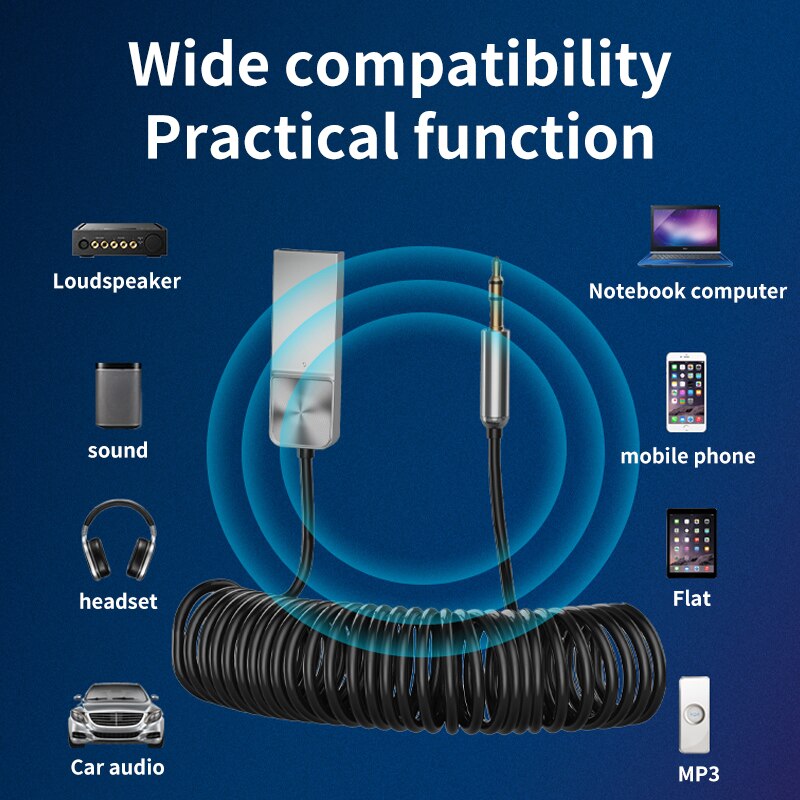 Bluetooth 5.0 Receiver Car AUX 3.5mm Jack Wireless Audio Transmitter USB Dongle BT 5.0 Stereo Hands-free call Mic Music adapter