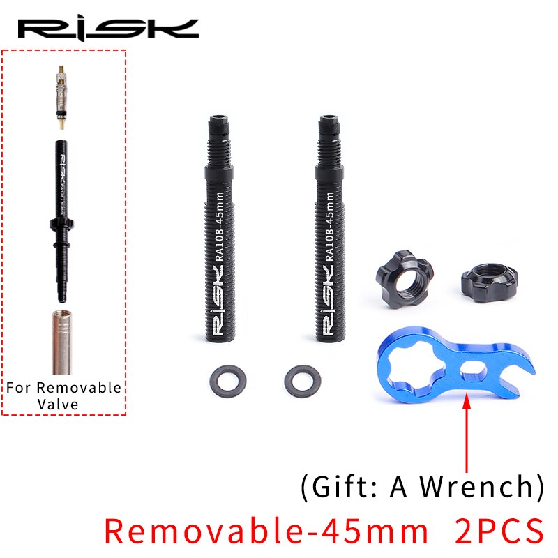 RISK-extensor de válvula extraible para rueda de bicicleta de carretera, adaptador central de extensión de neumático, 45mm, 80mm: Removable-45mm 2PCS