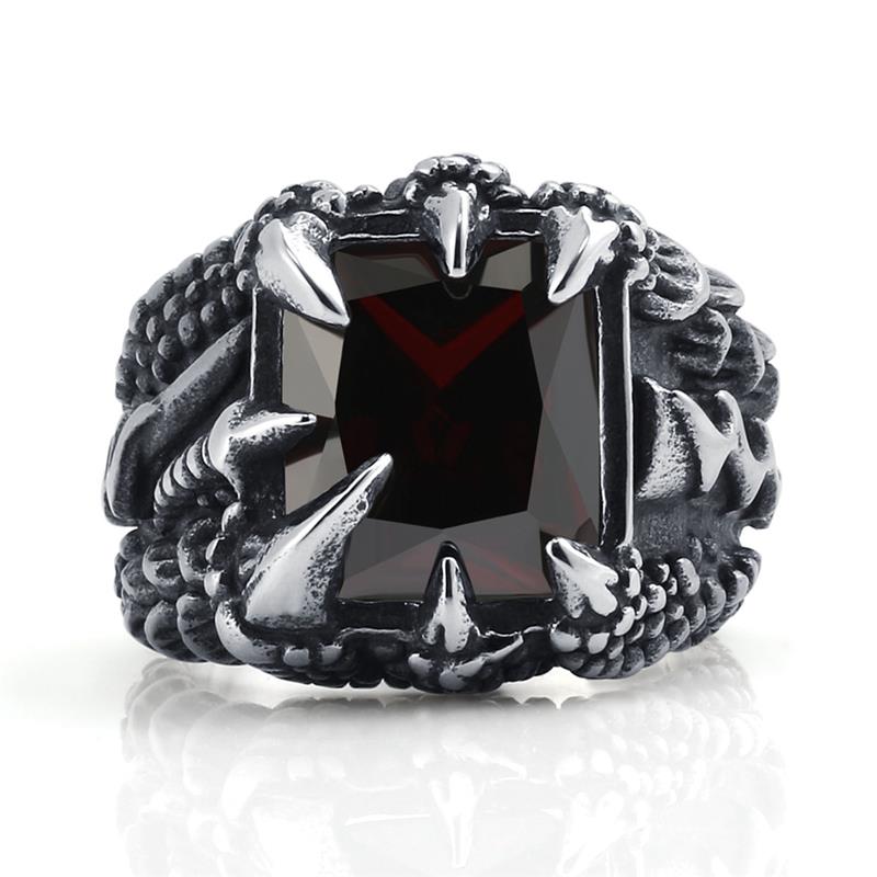 Vintage Rvs Ring Mannen Punk Dragon Claw Crystal Zirconia Finger Ring Trendy Mannelijke Sieraden Party: 8 / Red