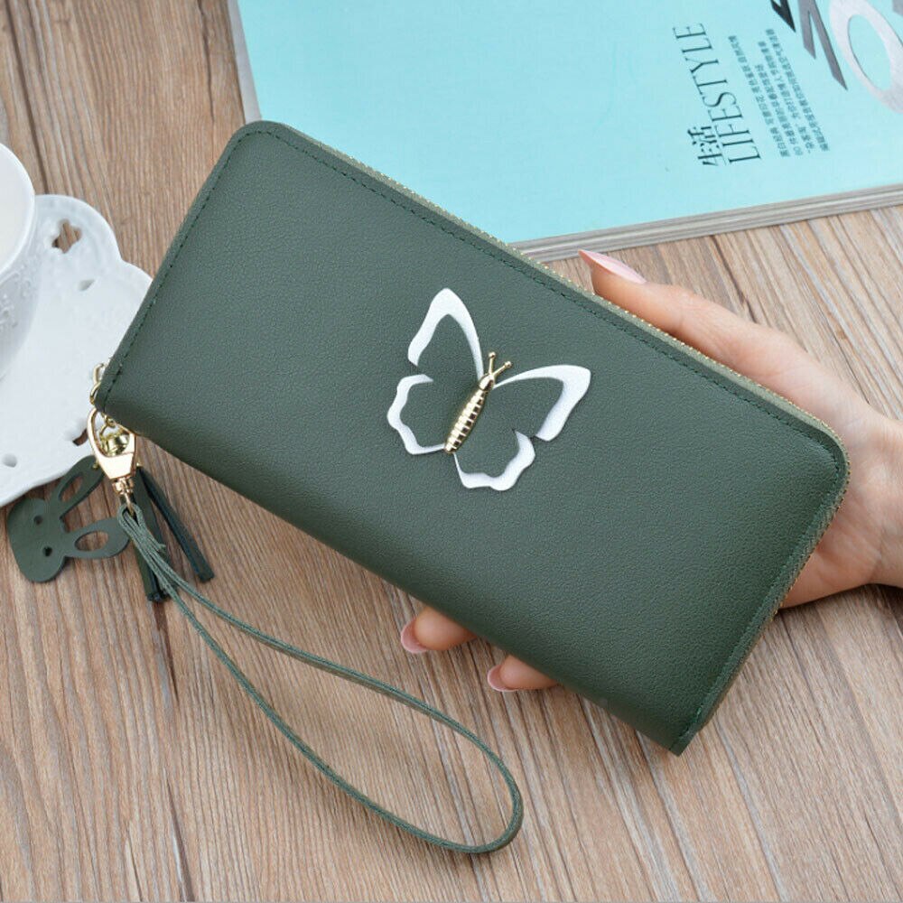Frauen Dame Zipper Leder Brieftasche Lange Karte Halter Telefon Tasche Fall Geldbörse Handtasche: Grün