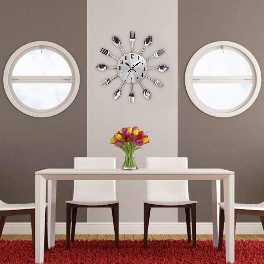 Cuisine créative horloge murale 3D moderne couverts cuisine cuillère fourchette horloge murale décalcomanie murale chambre décoration de la maison