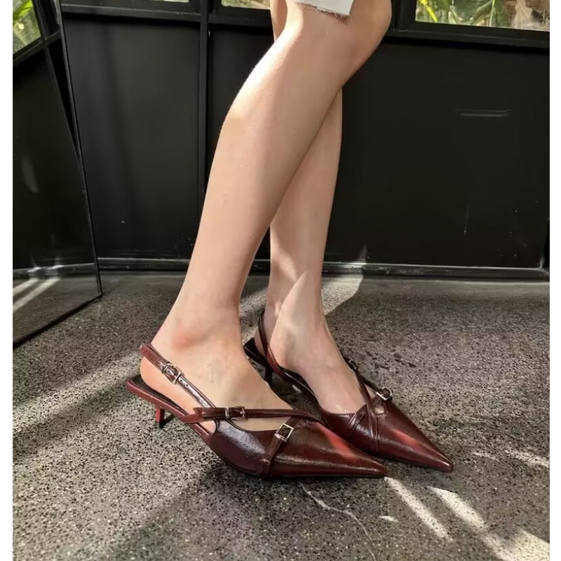 de verano, tacones altos sexis puntiagudos, sandalias informales poco profundas, hebilla , tacones altos finos decorativos, zapatos negros para mujer