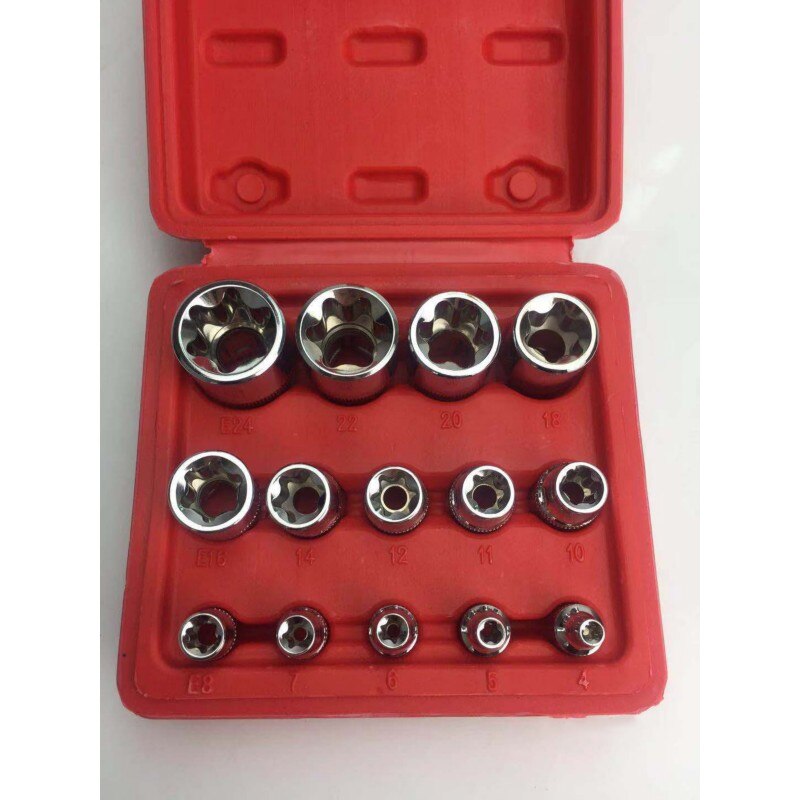 14 pièces/ensemble E Torx Star femelle Bit douille ensemble 1/2 "3/8" 1/4 "lecteur E4-E24 prise outil de réparation outil à main ensemble de
