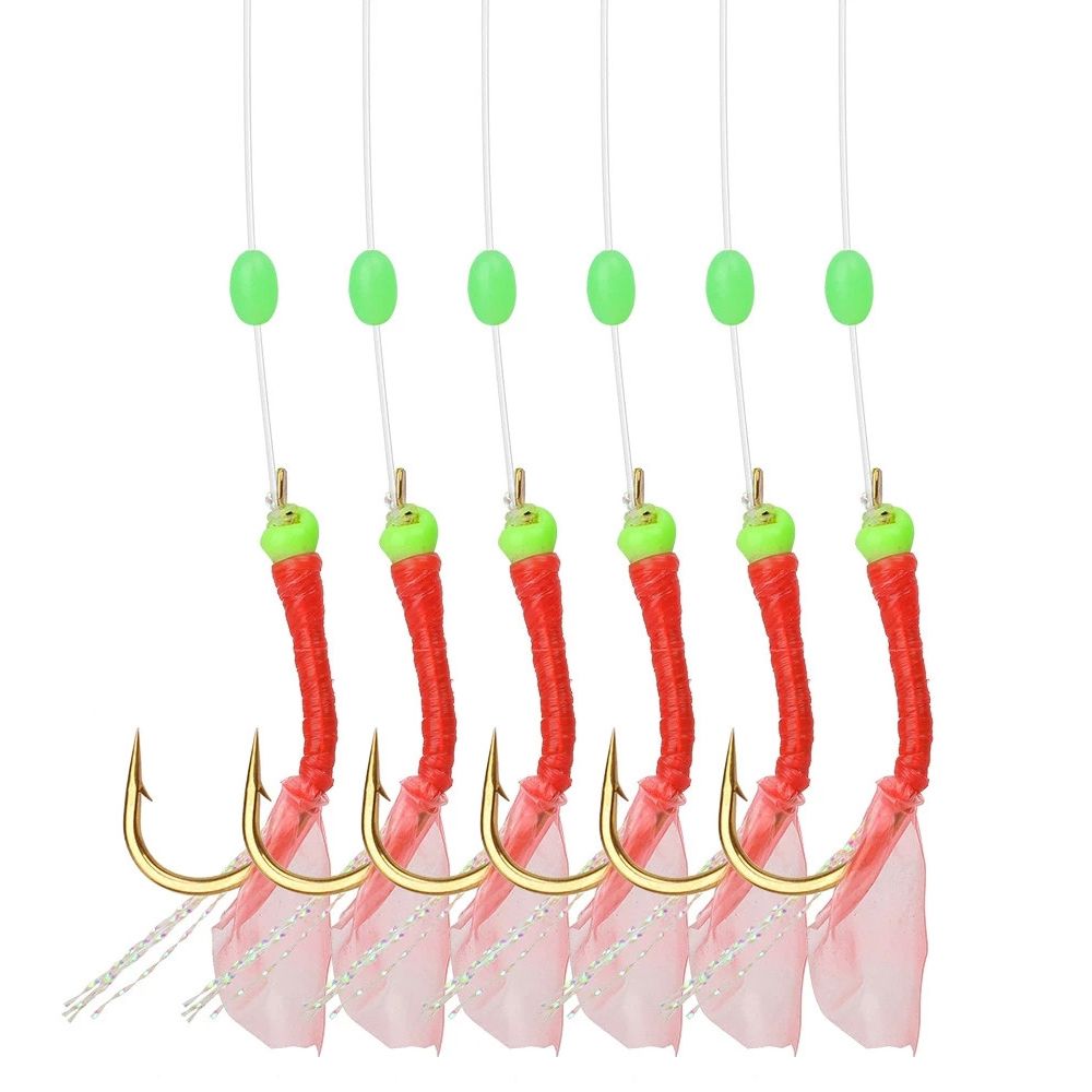 1Pack Sabiki Rigs Saltwater Artificial Fishing Lures Luminous Sea Bait Mackerel Pesca Tackle Fishskin String Hooks Feather Hook: WHITE