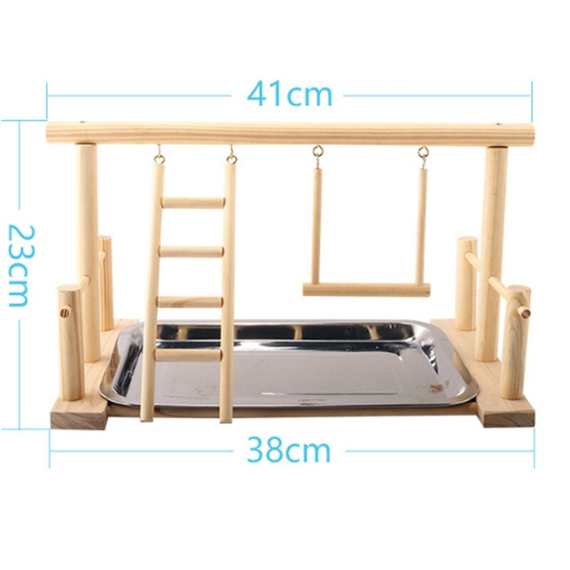 Træ legestativ og rustfrit stålbakke kæledyrsfugleramme station papegøjer legeplads aborre gymnastik træningsstand fugl behageligt legetøj