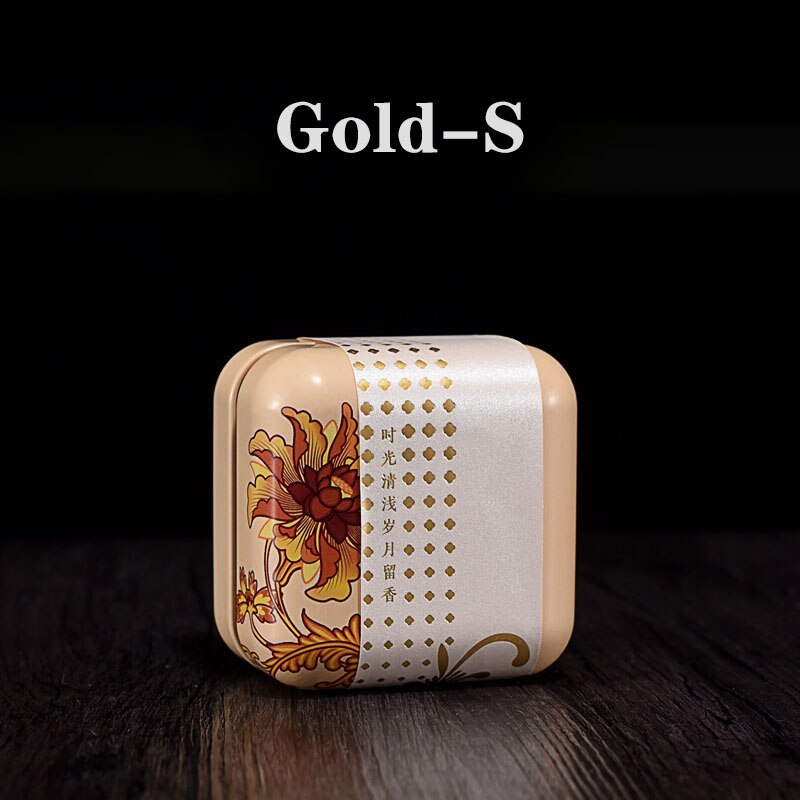 Mini Portable Universal Tea Square Can Storage Tinplate Box Packaging Jar: Gold-S