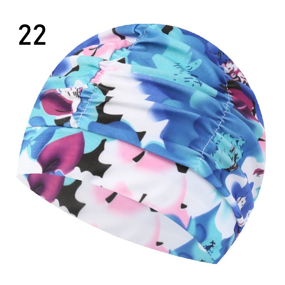 Shower Cap Elastic Nylon Turban Flowers Printed Swimming Cap Pool Bathing Hat Long Hair Protect Waterproof Hats for Men Women: 22