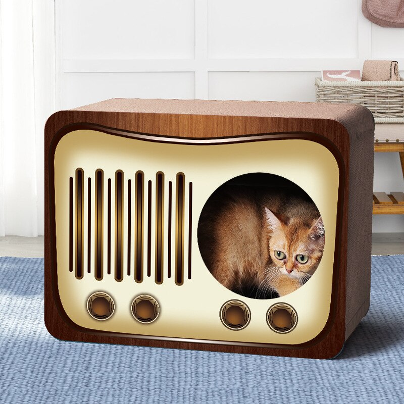 Planche à gratter Radio TV rétro pour chat, papier ondulé Vertical amusant, maison pour chaton, meubles résistants à l&#39;usure et aux morsures, articles pour animaux de compagnie: retro radio style