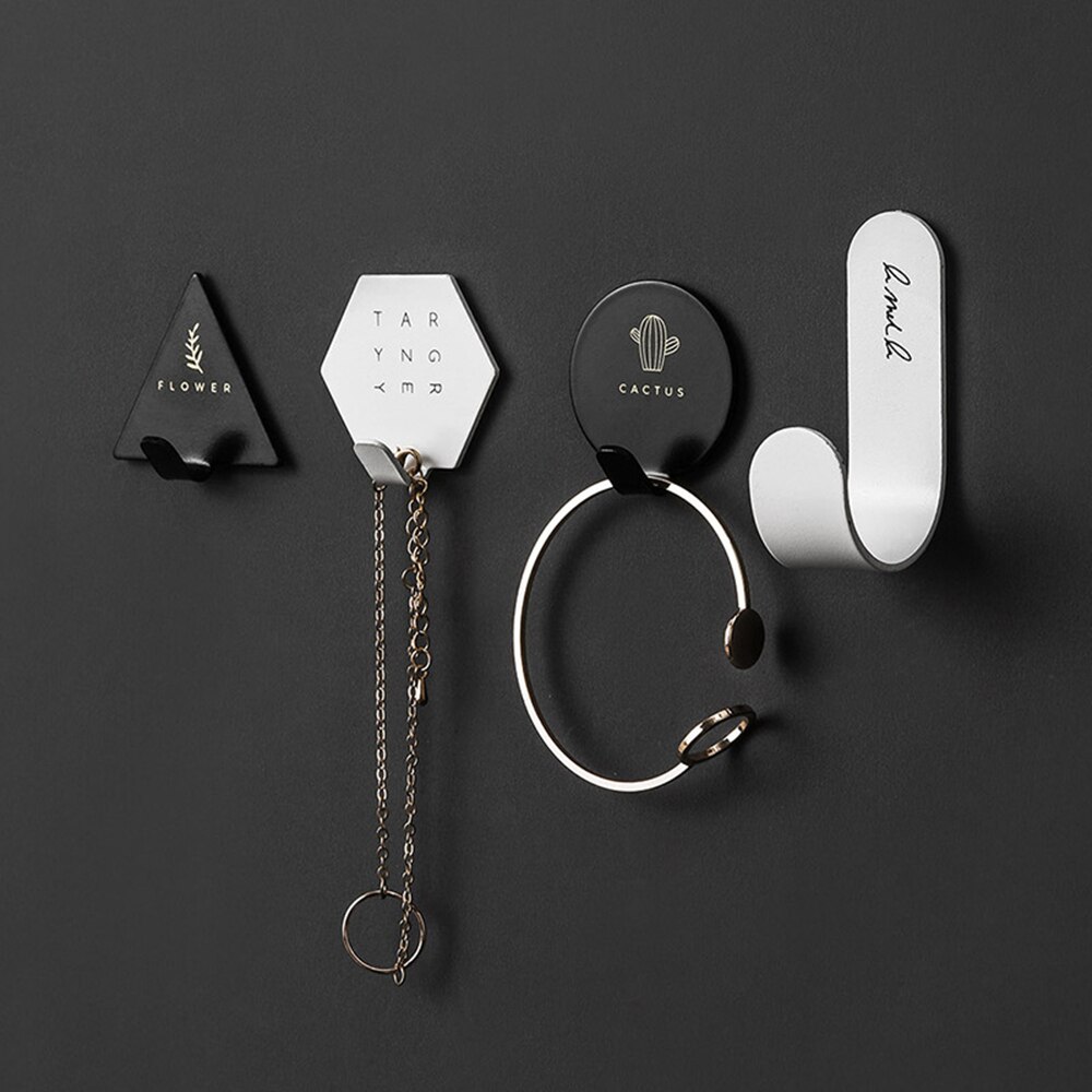 4pcs Simple Geometric Elements Key Hook Wall Coat Hanger Letter Rack Key Holder Self-adhesive Stand For Home Decoration