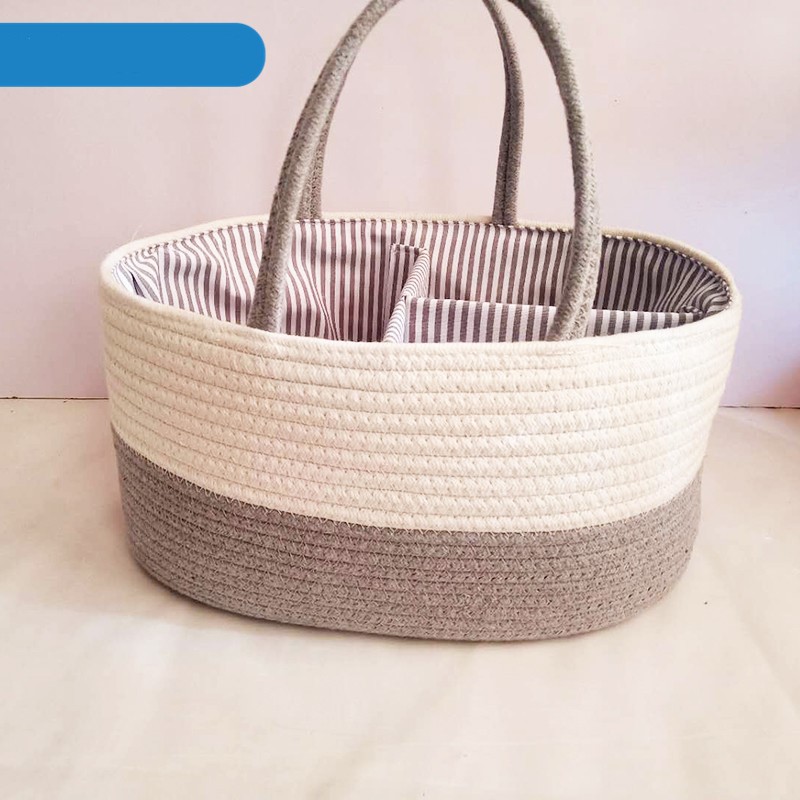Stor baby ble caddy organizer kurv bomulds reb håndlavet ble opbevaring kurv bærbar til piger børnehave ble organisator: 02