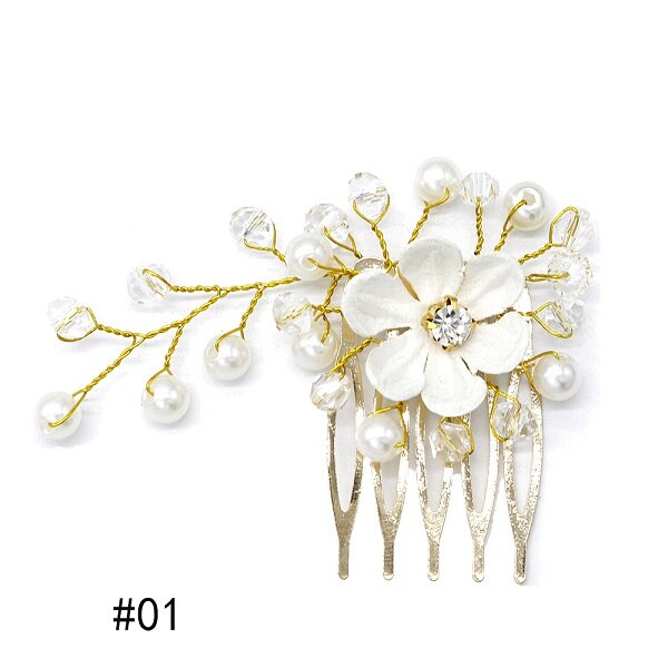 Bruid Bruiloft Handgemaakte Tiara Parel Bloem Haar kam Invoegen Haarspelden Bruiloft Bruidsmeisje Hoofdtooi Disk Haar Kam: 01