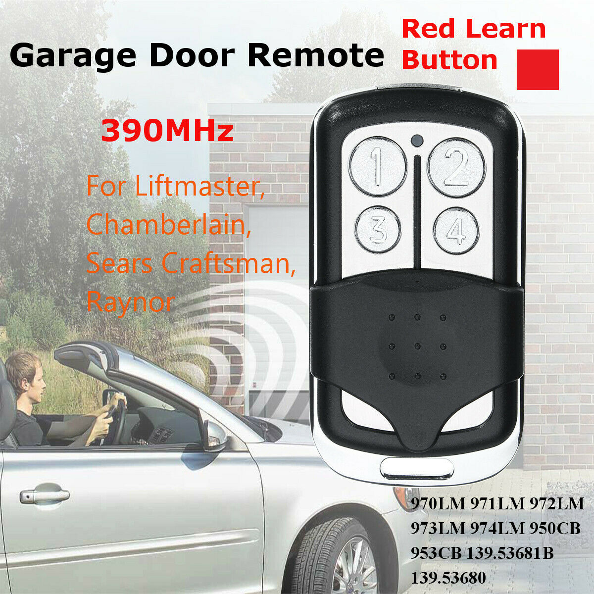 4 Button Garage Door Gate Remote Control Key 390MHz for Liftmaster Chamberlain