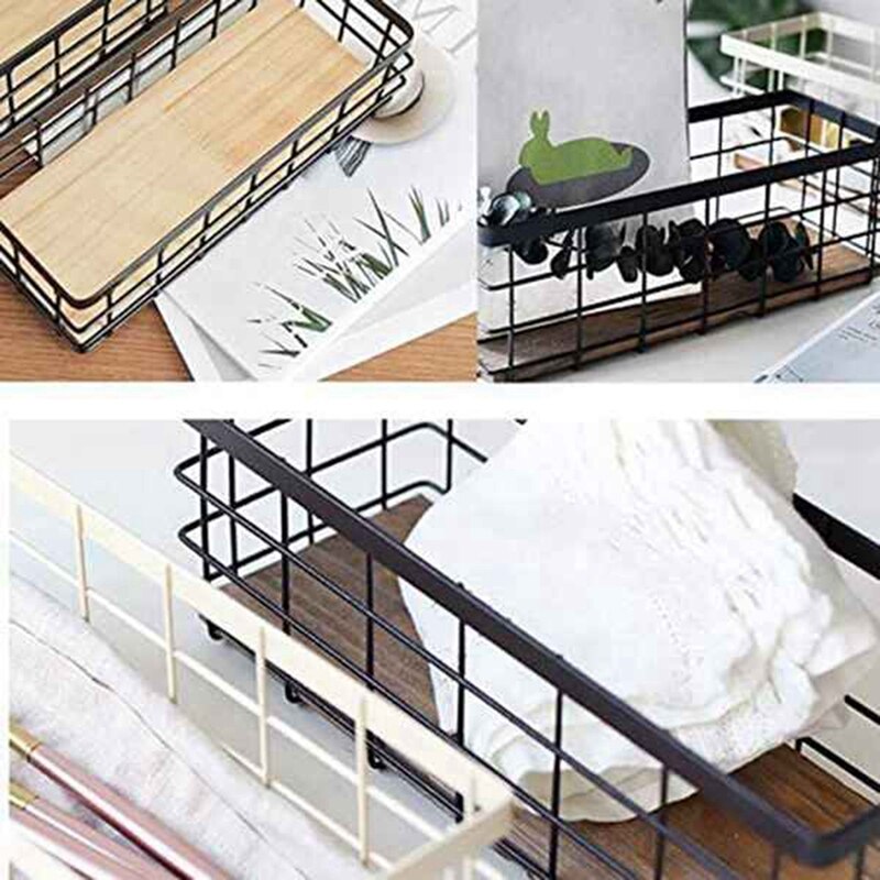 2Pack Metall Lagerung Korb mit Holz Basis, Dekorative Körbe für Heimat Lager, draht Korb für sterben Organisation Von Kleinen Geschirr