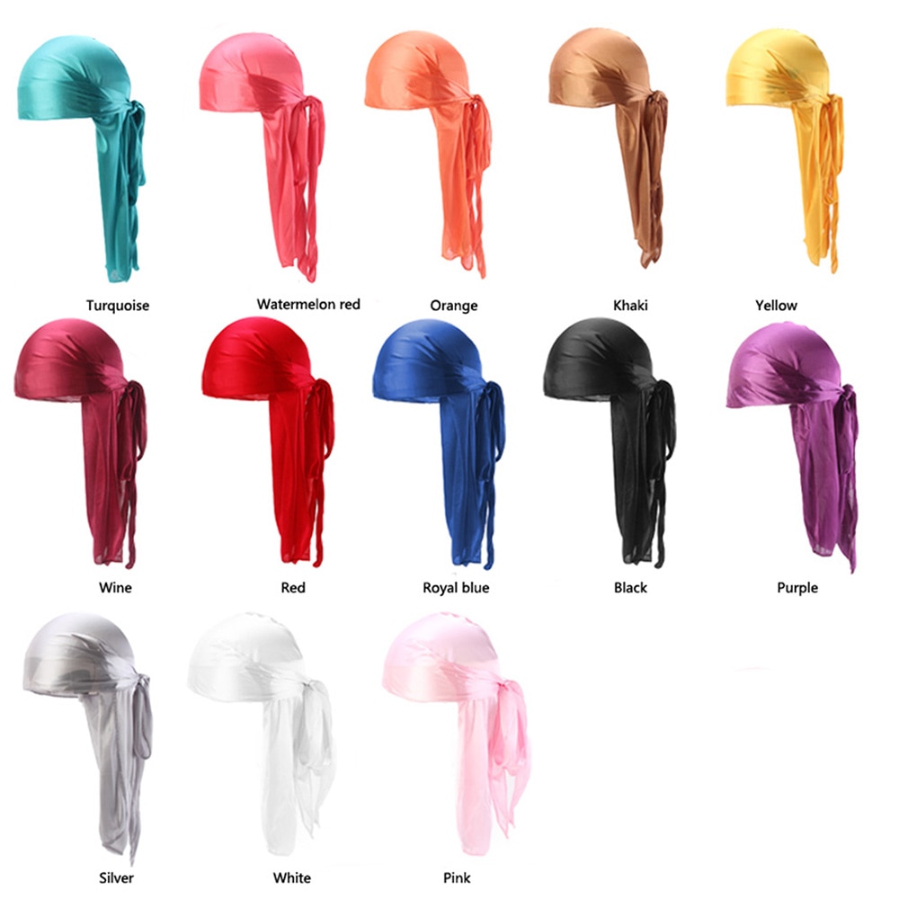 Durag Men Solid Color Silk Durags Women Breathable Turban Hair Bands 13Pcs/package