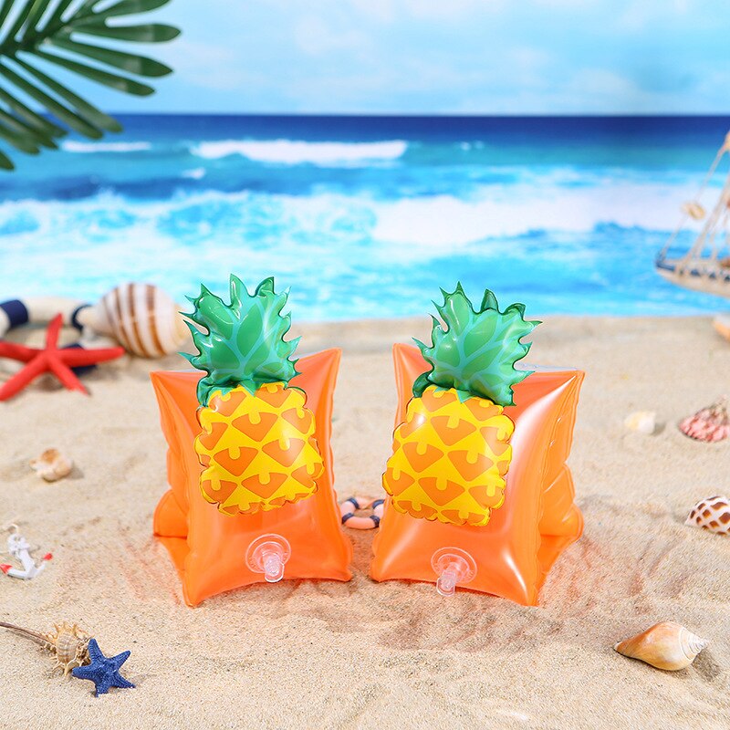 Flotadores de brazo largos blancos con mangas de seda, piña, cereza y flamenco para niños, flotadores de brazo con agua y cangrejo: Pineapple Arm Floats a Pair Boxed